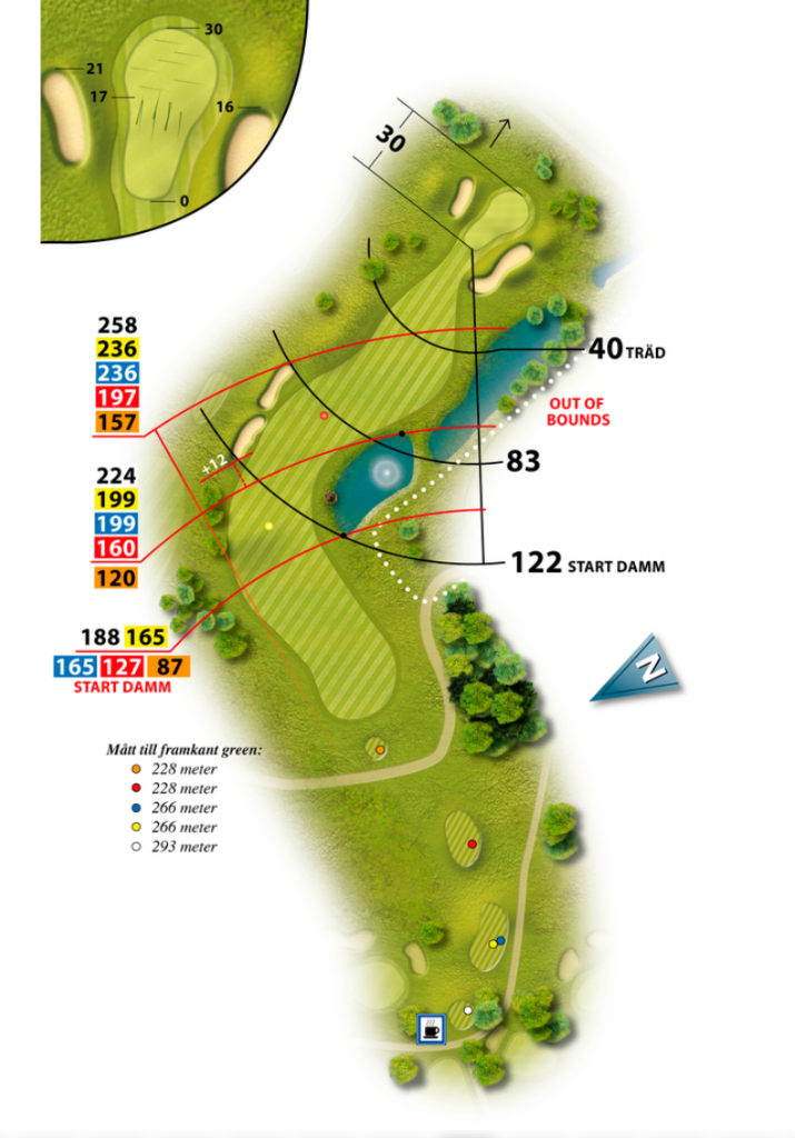 Banguidebild av hål 10 på Vallentuna Golfklubb