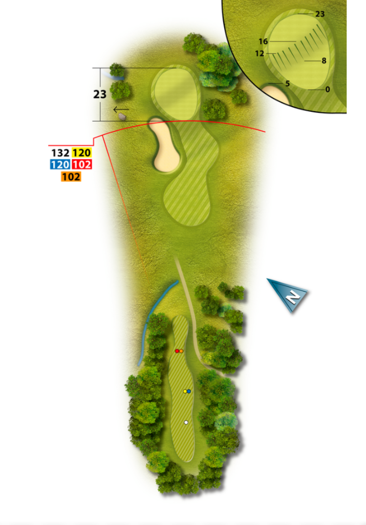 Banguidebild av hål 15 på Vallentuna Golfklubb