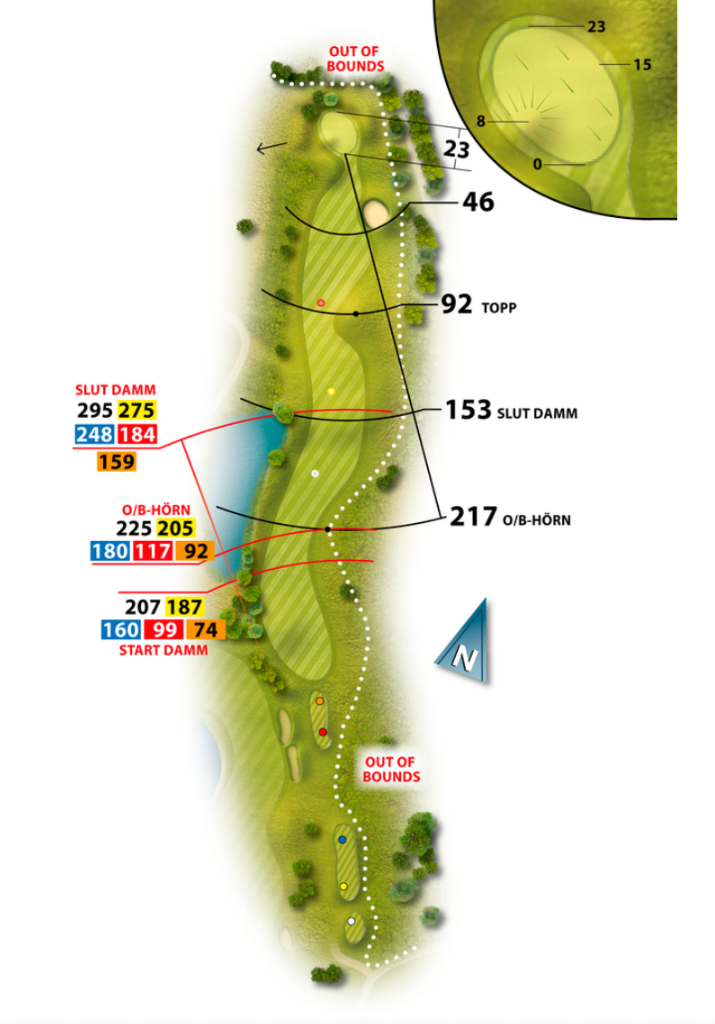 Banguidebild av hål 17 på Vallentuna Golfklubb