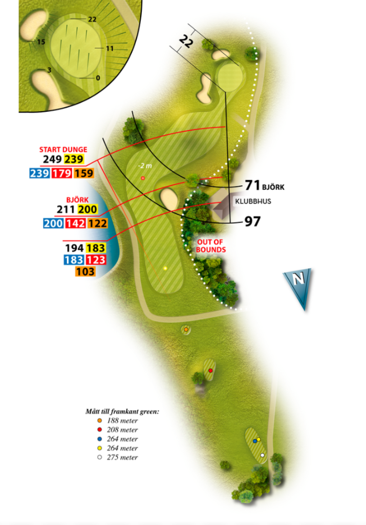 Banguidebild av hål 18 på Vallentuna Golfklubb