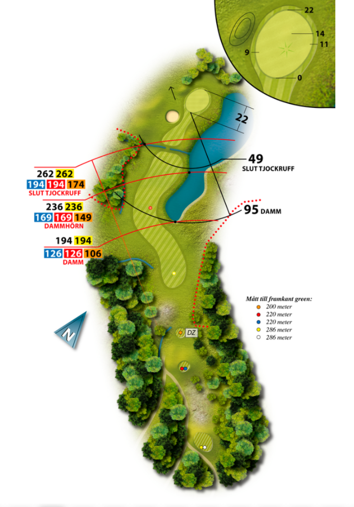 Banguidebild av hål 5 på Vallentuna Golfklubb