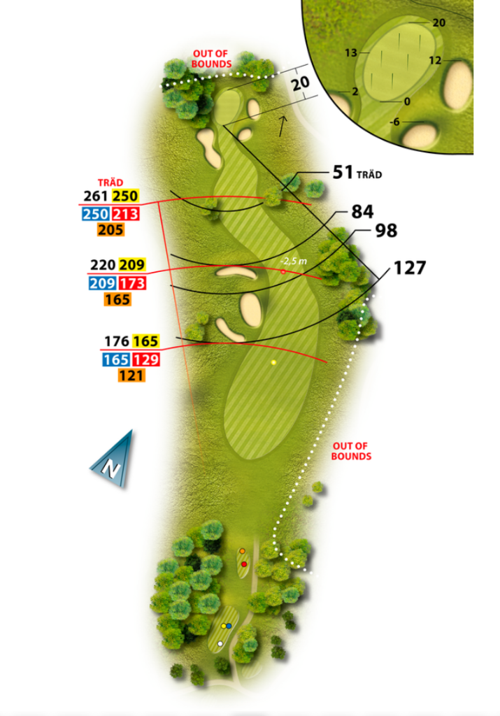 Banguidebild av hål 9 på Vallentuna Golfklubb